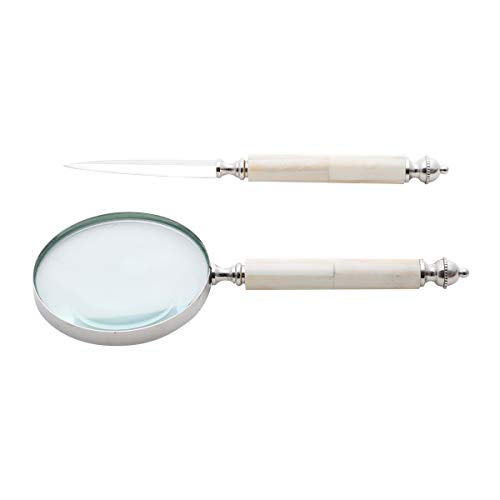 Abridor de Carta e Lupa Wolff Delhi modelo Sophie de Aço Inox e Madrepérola 29 x 15 m