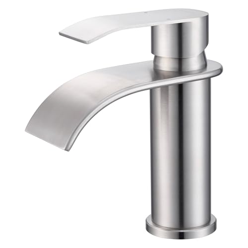 CECIPA Robinet Salle Bain, Moderne Mitigeur Lavabo Cascade, Hauteur de Bec 86 mm, Robinetterie Brossée G 3/8, Eau Chaude et Froide Disponible, Acier Inoxydable
