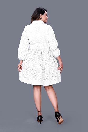 Image of Women's Cotton Self Design Chicken Work Midi Dress for Women | One Piece Dress for Women