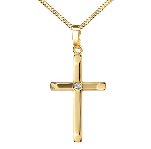 JEVELION Anhänger-Kreuz modernes formschönes Goldkreuz für Damen, Herren und Kinder als Kettenanhänger 585 Gold 14 Karat + Brilliant mit Schmuck-Etui und Halskette