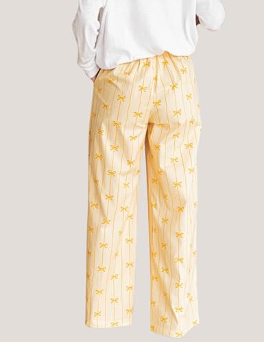 InterNos Women's Vertical Lounge Pants Bow Print Elastic Waist Trousers Striped Palazzo Long Pants with Pockets2