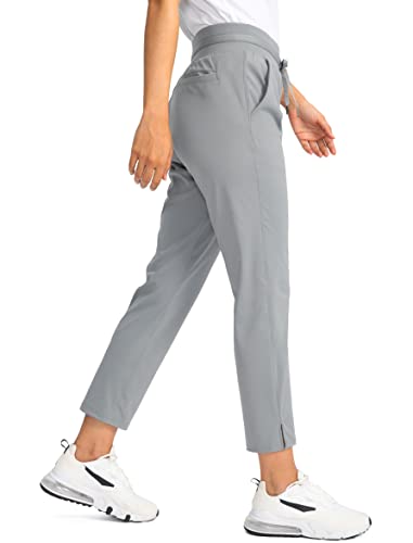 Soothfeel Women's Golf Pants With 4 Pockets 7/8 Stretch High Wasited Sweatpants Travel Athletic Work Pants For Women(Bright Grey, Large) #TOP1