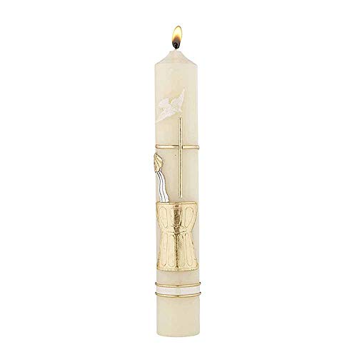 Bougie de baptême sacré faite main en cire de qualité 24 cm