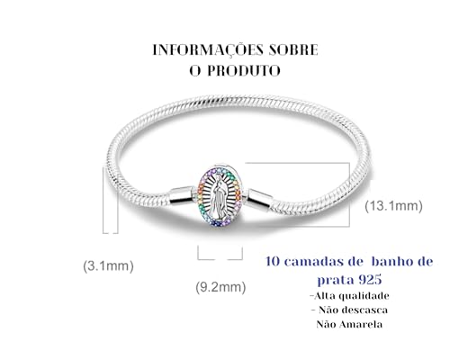 Pulseira de Medalha Nossa Senhora - Banho de prata de Excelente qualidade - Joia Religiosa - pulseir