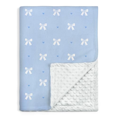 Image of SANDJEST Blue Bow Minky Blanket 30 x 40 Inches, Gift for Christmas Birthday
