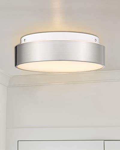 Autelo 12" Flush Mount Ceiling Light Fixture, Frosted Glass Shade 2-Light Close To Ceiling Light Fixture In Brushed Nickel Finish, For Living Room Hallway Bedroom C3312 St #TOP4