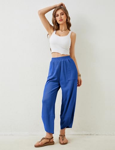 Image of Xiaoxuemeng Womens Baggy Wide Leg Pants Casual Elastic Waisted Palazzo Harem Pants with Pockets