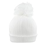 Pesci Baby Girls or Boys Pom Pom Hats Beanie Bobble Hat Ribbed Knitted Wooly Cap Newborn to 12 Months (White, 0-3 Months)