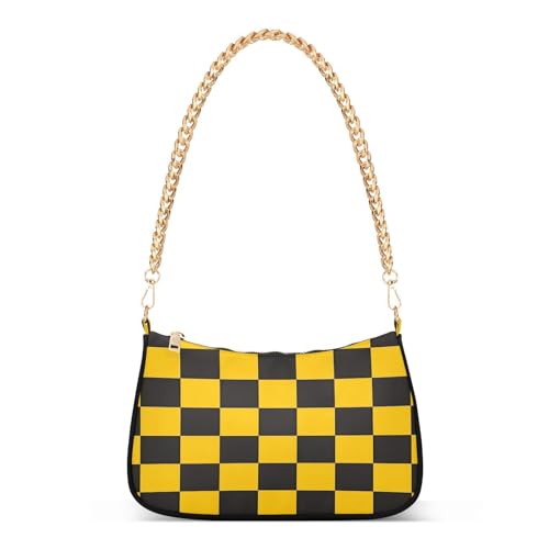 Bolsa Tote para Mujer con Cadena y Rayas Amarillo Negro miniatura 1