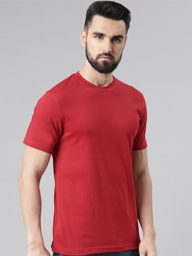 Image of Veirdo Regular Fit Half Sleeves Round Neck Solid Pure Cotton T-Shirt for Men (Available in White, Black, Swan White, Mustard, Maroon, Green, Lilac, Navy, Red Color)