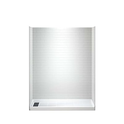 WOODBRIDGE 60 in. L x 36 in. W x 75 in. H Alcove Solid Surface Shower Combo Kits with Glue Up Shower Walls in Glossy White and Single Threshold Shower Base in White with Left Drain and Black Cover