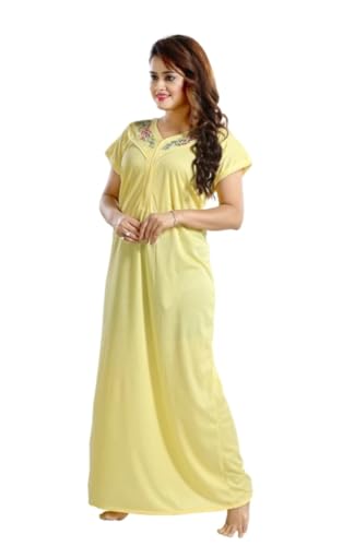 Image of Onekbhalo Women's- Full Sleeves-Feeding- Nursing- Maternity Nighty /Maxi /Gown /Nightdress /Nightwear- Hosiery Cotton Fabric- Floral Print- Embroidery with Zip