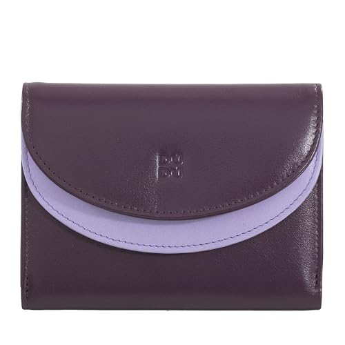 Portefeuille femme cuir véritable DUDU à double rabat et blocage RFID, coloris Deep Purple