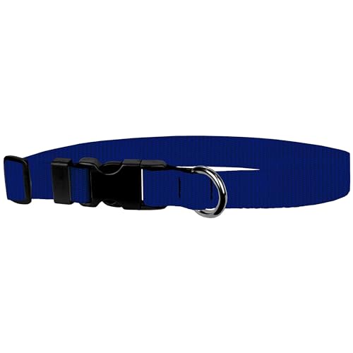 Image of Dog Collar - Colored Adjustable Pet Collars, 1 Inch Wide, Large, Navy Blue
