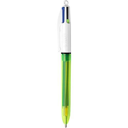 Bic 4 Colours Fluo Ballpoint Pen Black, Blue, Red And Fluorescent Yellow Ink Colours 1 Pack #TOP1