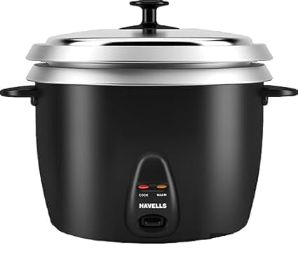 HAVELLS RISO Plus 1.8 L 1 Bowl Rice Cooker| 700 W | Indicator Light |3 X Protection | 1 mm Thick inner bowl | SS 304 stainless steel Lid | Cook and Warm function| Drum shape model(Black)