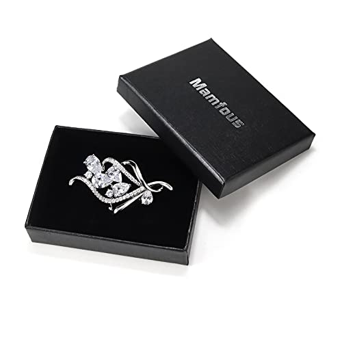 Zirconia Crystal Flower Brooches Pins For Women Bouquets Costume Jewelry Gifts (Silver) #TOP2