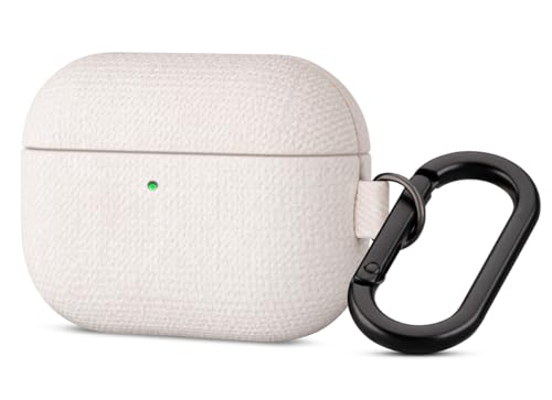 Image of Haobobro Handmade Case - for AirPods Pro 3 Case Cover with Clip - Selected Skin-Friendly Vegan Leather, Woolen Fabric Cloth Style, Shockproof Hard Cover for AirPods Pro 3rd Generation Earbuds - White