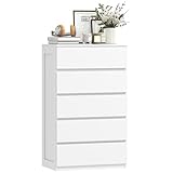 HOMCOM Cassettiera Camera da Letto 5 Cassetti, Comò Camera da Letto in Legno, per Soggiorno, Sala da Pranzo e Corridoio, 60x39x100 cm, Bianco