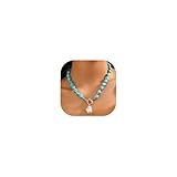 Hclian Bohemian Turquoise Necklace for Women Vintage Turquoise Choker Necklaces Western Jewelry Natural Stone Necklace