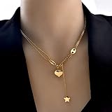 MIYU 316L Stainless Steel Long Love Heart Women Girls Necklaces&Pendant Star Hanging Chain Choker Sw