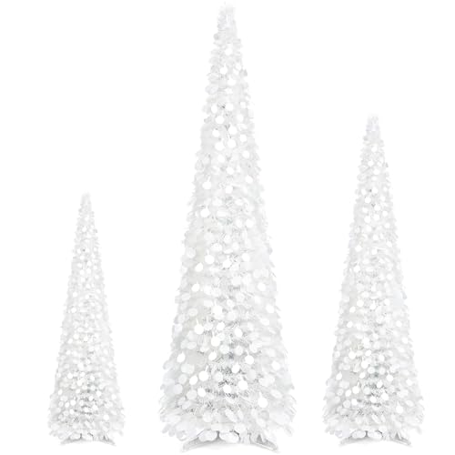 Leyndo 3 Pcs 3 4 5 Ft Collapsible Artificial Valentines Day Tree Pencil Pop up Christmas Tree Tinsel Skinny White Sequined Christmas Decoration for Home Fireplace