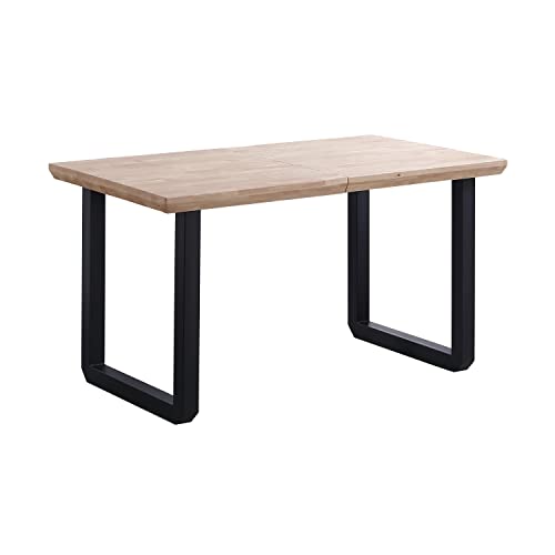 Roma, Mesa de Comedor Extensible, Mesa 2 Tramos, Acabado en Roble y Negro, Medidas: 140-180 – 220 cm (Largo) x 80 cm (Ancho) x 77 cm (Alto)