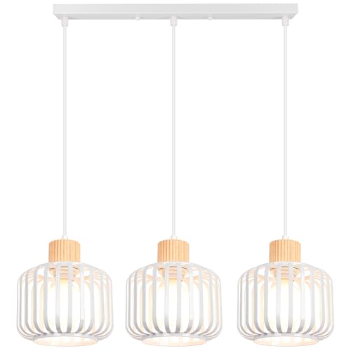 iDEGU 3 Lampes Suspension Luminaire Industrielle, 18cm Lustre Plafonnier en Bois Métal Design Cage Rétro Lampe de Plafond E27 Éclairage Décor Vintage pour...