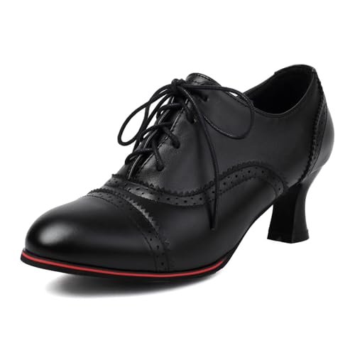 SHEMEE Women's Kitten Heels Oxford Pumps Victorian Style Vintage Mid-Heels