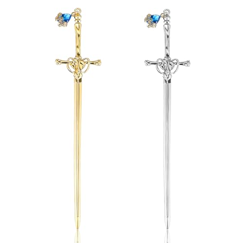 2 Stück Schwert Haarnadeln,Mabor Chinesische Stil Hairpin Vintage Haarstab Schwert Haarstäbchen Elegant Hair Stick Chinese Haargabel Metall Lesezeichen Personalisiertes Lesezeichen für Frauen