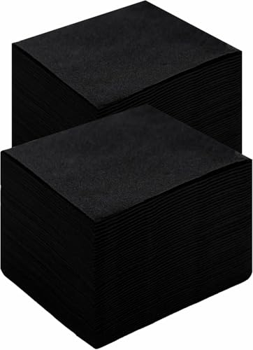 PEACHICHA Cocktail Napkin Disposable Beverage Bar Napkins Cloth-Like Paper Napkins Linen-Feel Great for Wedding Party Or Everyday Use 20 x 20cm (100 Count Black)