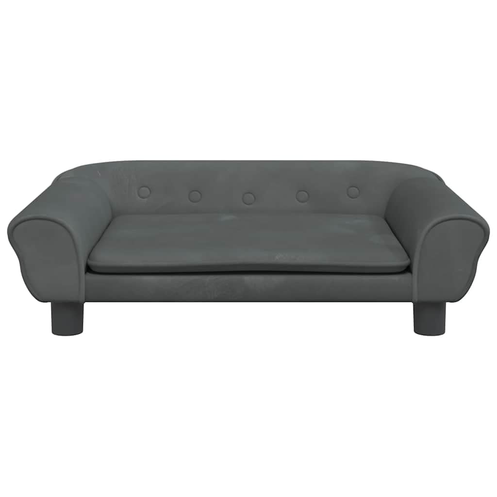 Cama para perro gris oscuro 70x48x22 cm de terciopelo con espuma gruesa, marco de madera de pino macizo y cuatro patas estables, cómodo sofá para mascotas.