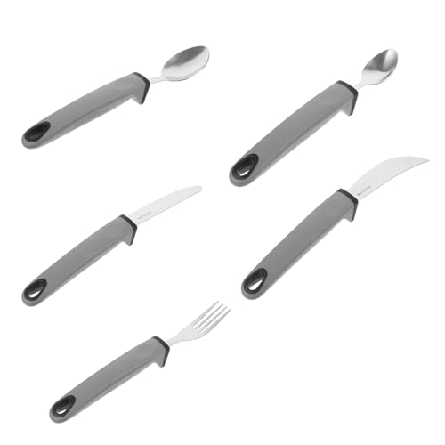 CHILDWEET Daptive Utensils for Elderly 5pcs Silverware Set Weighted Cutlery Stainless Steel Silverware Handle Kitchen Cutlery Sets