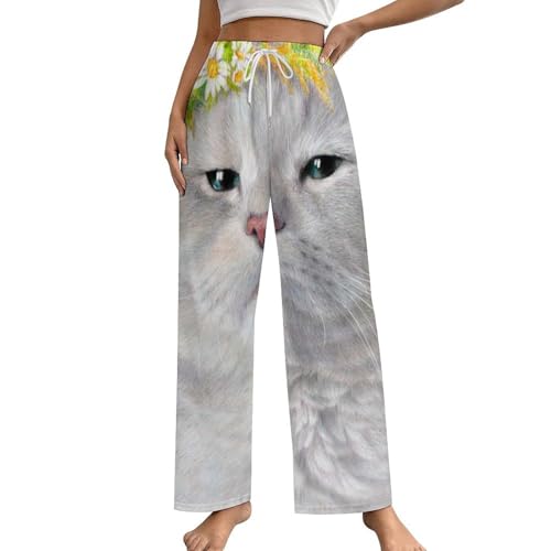 Pantalon de pyjama femme chat papillon en taille S avec poches