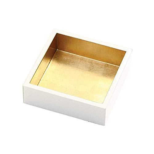 Caspari Lacquer Cocktail Napkin Holder Ivory & Gold, 1 Each #TOP14