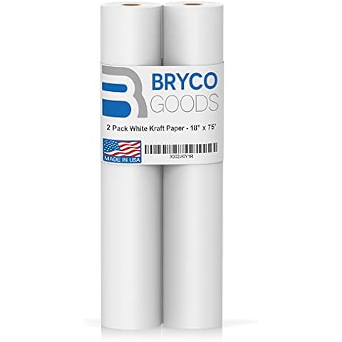 Bryco Goods 18” x 75’ (900″) Kraft Paper Roll - Pack of 2 - Ideal for Paints - Wall Art - White Easel Paper - Drawing Art Paper - Bulletin Board Paper - Gift Wrapping Paper - Kids Crafts - Made in USA Cover