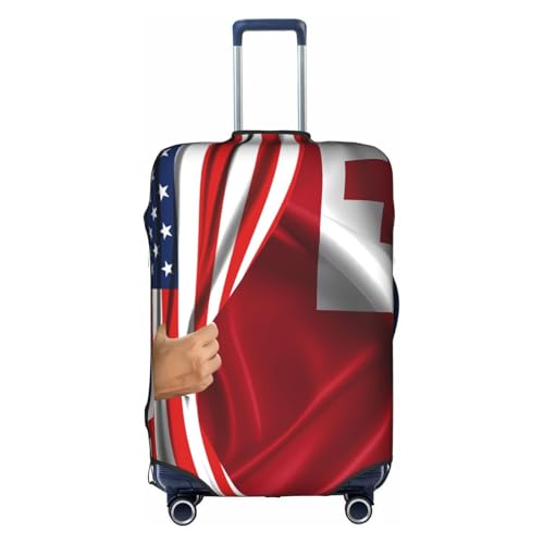 Travel Luggage Cover America Flag And Tongan Flag Fashion Washable Baggage Suitcase Protector Fit For Luggage Medium