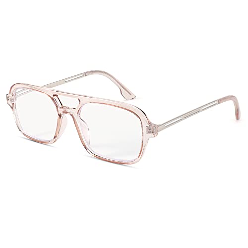 FEISEDY Retro Square Blue Light Blocking Reading Glasses for Women Men 70s Flat Aviator Glasses Anti-Fatigue Reader B2993 Champagne 2.5x