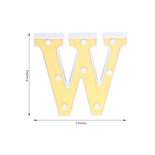 Image of Efavormart 6 inch Gold Marquee Letter W, Mirror Front Warm White LED Light Up 3D Sign, Battery Operated 72H Glow for Wedding Party & Wall Decor (140 chars)