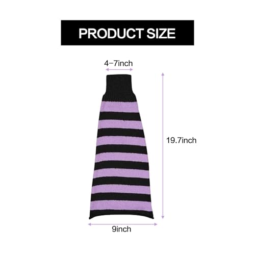 Image of Black and Purple Striped Leg Warmers for Women Girls,Y2K Leg Warmer Harajuku Fashion Knitted Leg Warmers Lolita Socks Kawaii 80s Party Accessories