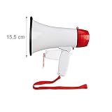 Relaxdays Megafon Stadion, Bullhorn ze składanym uchwytem i pętlą, zabawny dźwięk Ole, megafon, 10 W, czerwony/biały