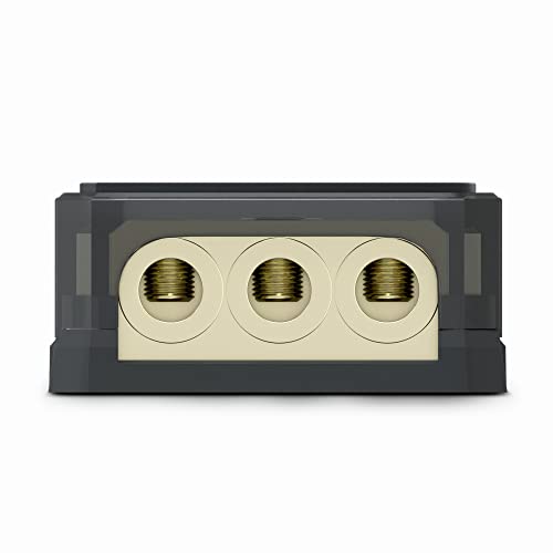 Image of DS18 DB1030 Distribution Ground Block - 1 x 0GA in / 3 x 0GA Out, Nickle Plated Internal Materials, High-Strength Heat Resistant Plastic Housing, Oversized Screws for Secure Connections (1 in 3 Out)