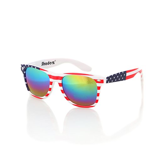 Classic Eyewear Retro 80's American USA Flag Blue Frame Sunglasses (White/Multicolor, 52) - Main Image