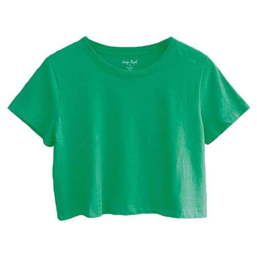 Image of Womens 100% Cotton Crop Tops Short Sleeve Crewneck Loose Fit Basic Tee Summer Casual Workout T-Shirt Fashion Clothes