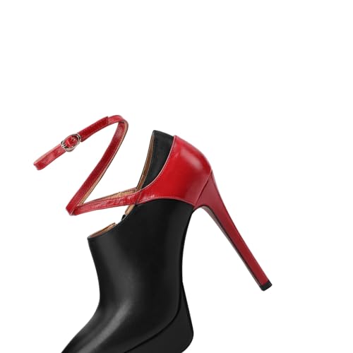 TinaCus Women's Pointed Toe Handmade Ankle Strap Buckle Platform Stiletto High Heels Zip Up Genuine Leather Pumps3