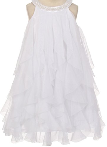 BluNight Collection Pearl Beading Neckline Ruffle Little Girl Special Flower Girl Dresses