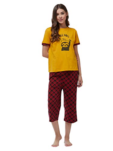 Image of Miss Chase Women's Mustard Yellow Round Neck Short Sleeves Regular Length Printed T-Shirt
