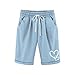 Girls Love Print Cotton Linen Shorts Knee Length Summer Casual Bermuda Shorts with Pockets for Kids 3-13 Years Blue
