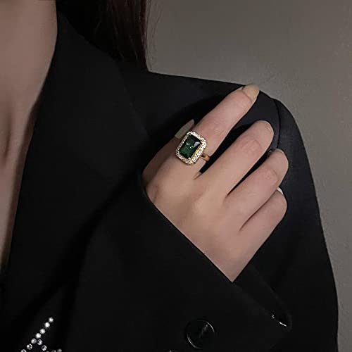 OIDIMS Green Gemstone Statement Ring Women's Classical Engagement Crystal Wedding Party Open Rings Cubic Zirconia Adjustable Finger Gold Plated for Women Mom Valentine's Day Anniversary Jewelry Gift3