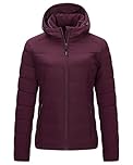 Outdoor Ventures Women's Winter Puffer Jacket Quilted Padded Coat Transitional Insulated Hooded Jackets Windproof Outerwear for Hiking Travel Skiing Wine S